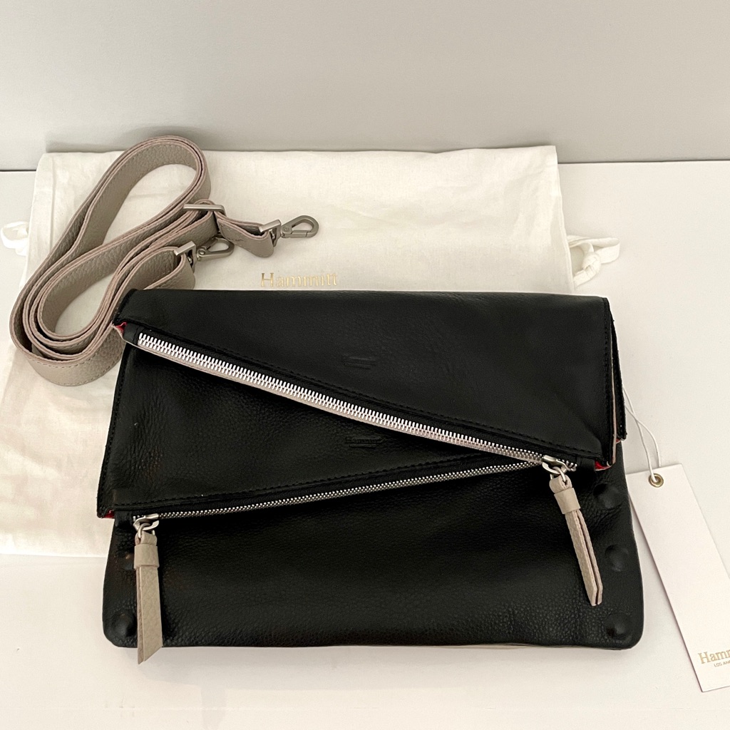 Nwt Hammitt Dillon Medium Black Cozy Grey Leather Matte Silver Crossbody Bag